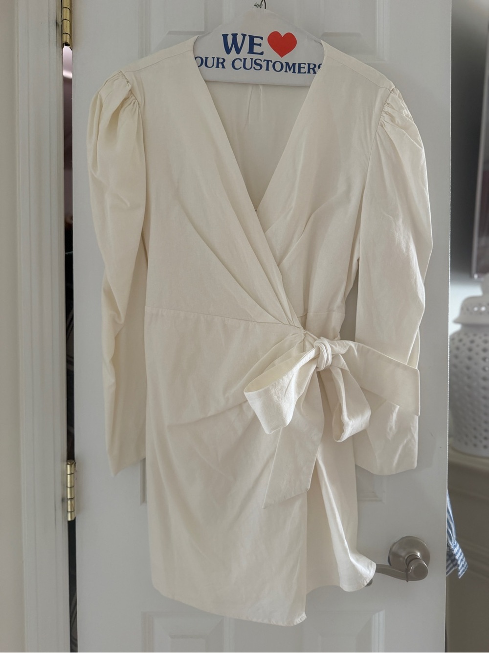 Revolve Ivory Wrap Tie Mini Dress